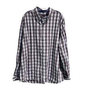 IZOD Men's Slim Fit Plaid Long Sleeve Button Down Shirt Size XXL Navy Red White